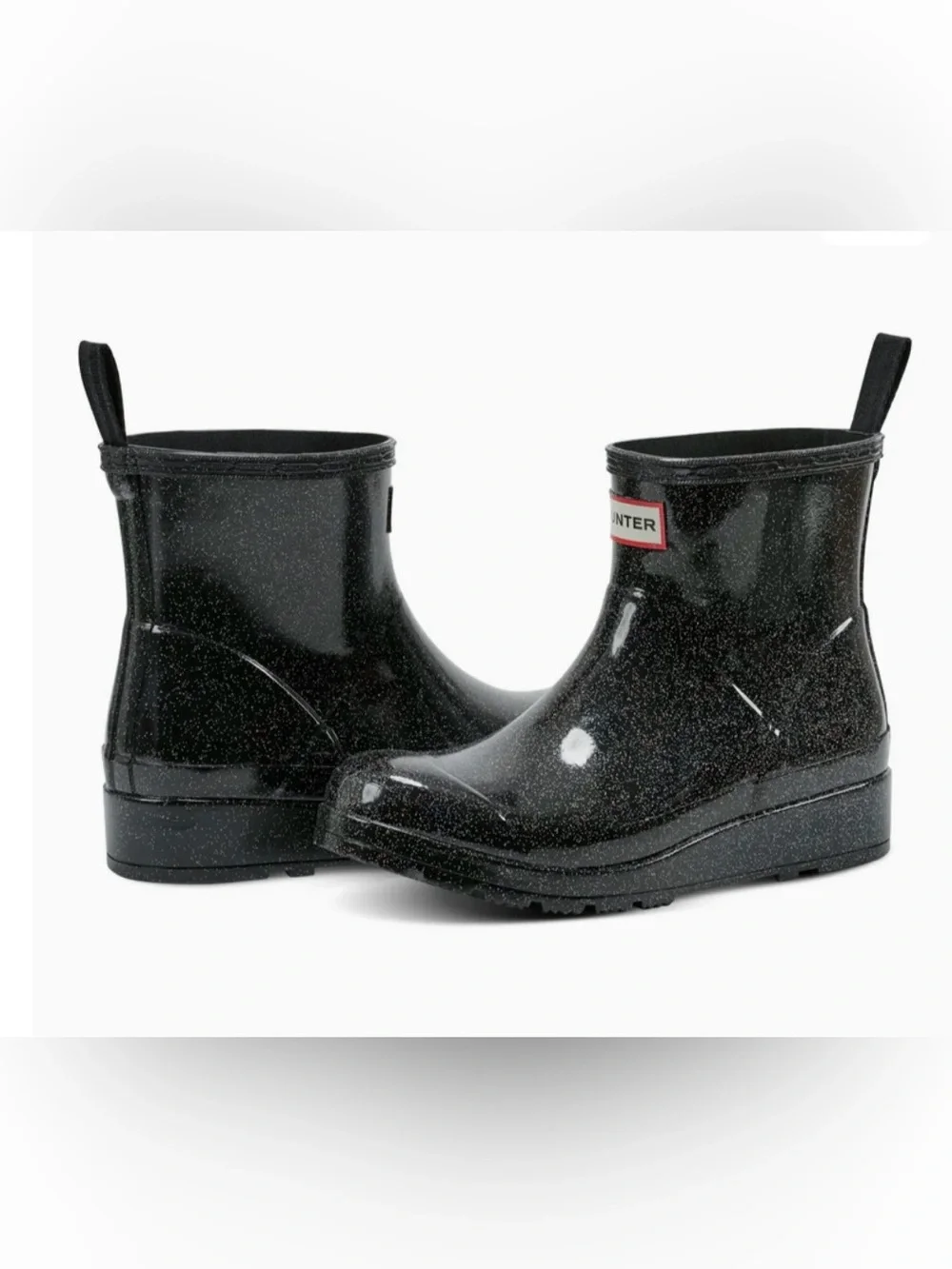 Hunter Womens PLAY Starcloud Glitter Short Waterproof Rain Boots Black Size 8